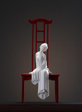 新款泥无界 创办公室摆件意陶禅瓷意仕女中式家居客厅书房设装饰