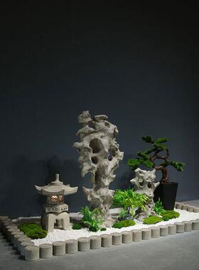 点缀微景观景摆件玄关酒大堂橱饰窗装布置造仿真假山店绿植Y71277