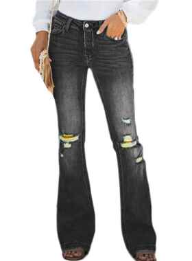 Women's jeans, tight elastic tassel flared pants, women's