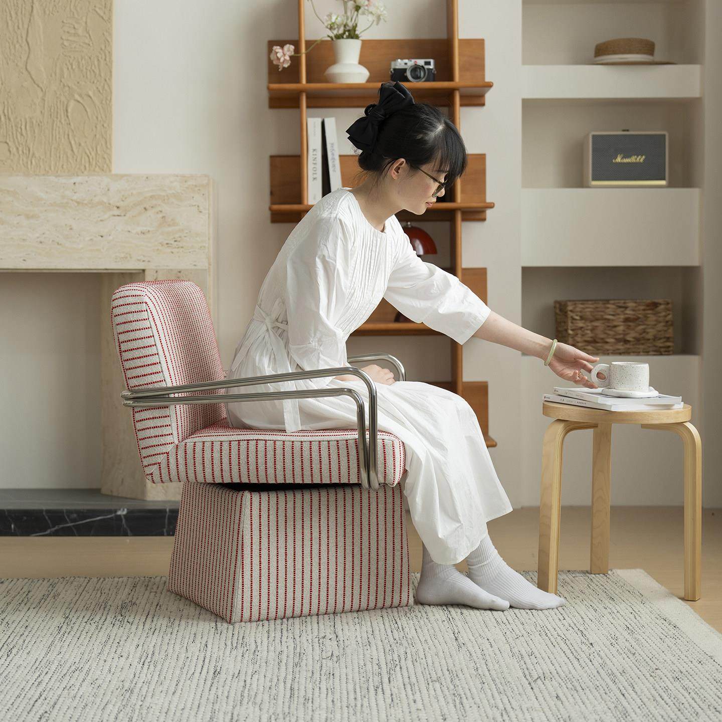 美之趣 可旋转沙发椅客厅阳台休闲懒人电脑椅覆古韩风红色线条,淘宝优惠券,粉丝福利购,淘宝优惠卷