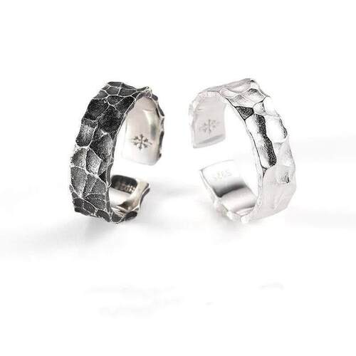 925 Sterling Silver Stone Grain Men Woman Adjustable Rings L - 图1
