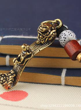 黄铜做旧金蟾如意钥匙扣挂件招财童子钱袋创意吊坠小铜器地摊