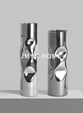 软装品电NMG瓶镀圆板形玻璃插干花摆件样间茶几柜餐厅吧台桌面花