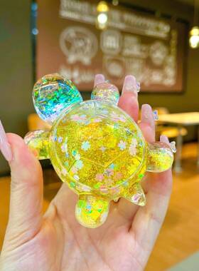 网红爆款流沙龟大号液体炫彩爆闪乌龟摆件创意新夜光车载饰品