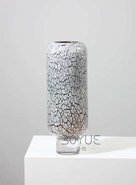 现代简约高脚灰白色冰裂纹琉璃花瓶客厅茶几样板间餐厅家居软装饰