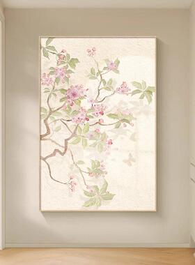 樱花奶油风玄关壁画日式原木风沙发背景墙落地挂画简约客厅装饰画