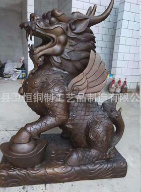 大型纯铜麒麟动物雕塑摆件酒店别墅门口铸铜麒麟雕塑摆件