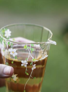 宜室茶话花朝玻璃公道杯耐热加厚分茶器透明家用茶海匀杯茶道配件