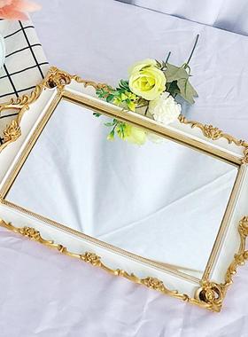 北欧轻奢风树脂托盘创意长方形甜品店收纳盘玻璃镜面拍摄道具摆件