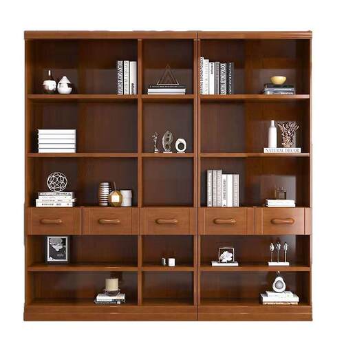 书架实书柜新中式多木书功能带玻高璃门落地储物柜档书橱架组合 - 图3