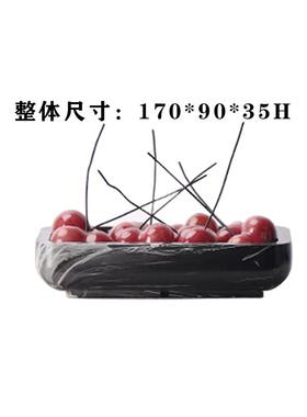 创意新中式现代简约售楼处样板间博古架黑白树脂小果盘托盘装饰品