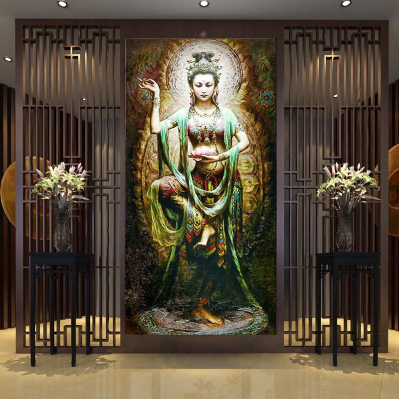 3d敦煌飞天仕女图壁纸玄关藏式背景墙墙布茶室墙纸瑜伽馆会所壁画 - 图1