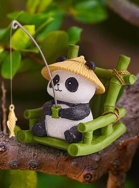 熊猫鱼缸装饰品造景钓鱼小摆件古法乌龟缸边缘生态水缸水族微景观