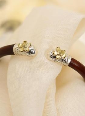 正品张爱玲古款 925纯银覆古金色同铜花朵 鸡血藤风手镯天藤记新