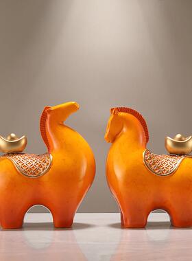 中式马上有钱招财马摆件客厅酒柜玄关轻奢高级办公室电视柜装饰品