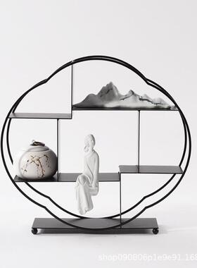 新中式禅意博古架子小摆件软装家居玄关客厅铁艺茶室置物架装饰品