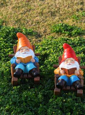 新款躺椅看书地精摆件家居侏儒小矮人花园雕像装饰树脂工艺品