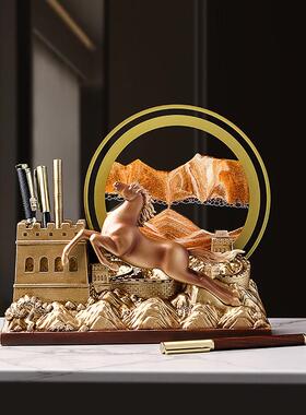 250611-2新中式马成功创意笔档筒流沙画摆件饰客厅轻到奢高办公室