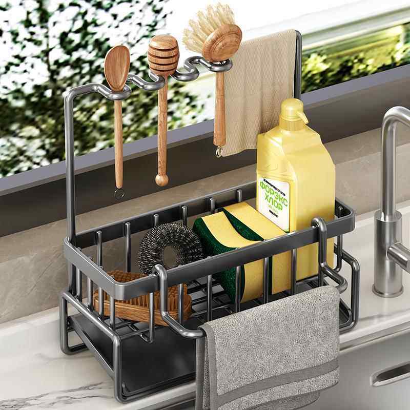 厨房水槽沥水架不锈钢海棉架抹布架家用多功能收纳盒洗洁精置物架,淘宝优惠券,粉丝福利购,淘宝优惠卷