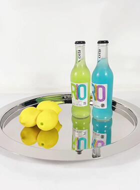 圆简约不锈银色镜面钢间形托盘收纳盘样板客厅茶几桌面饰品8293摆