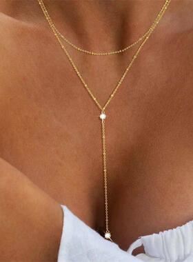 Vintage Gold Color Double Layered Necklace for Women Simple