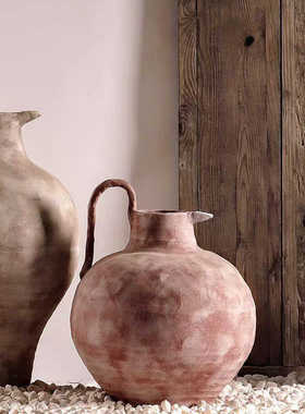 花摆件欧风器复古北兰迪风客厅花盆莫陶罐桌面花瓶装饰寂家居侘