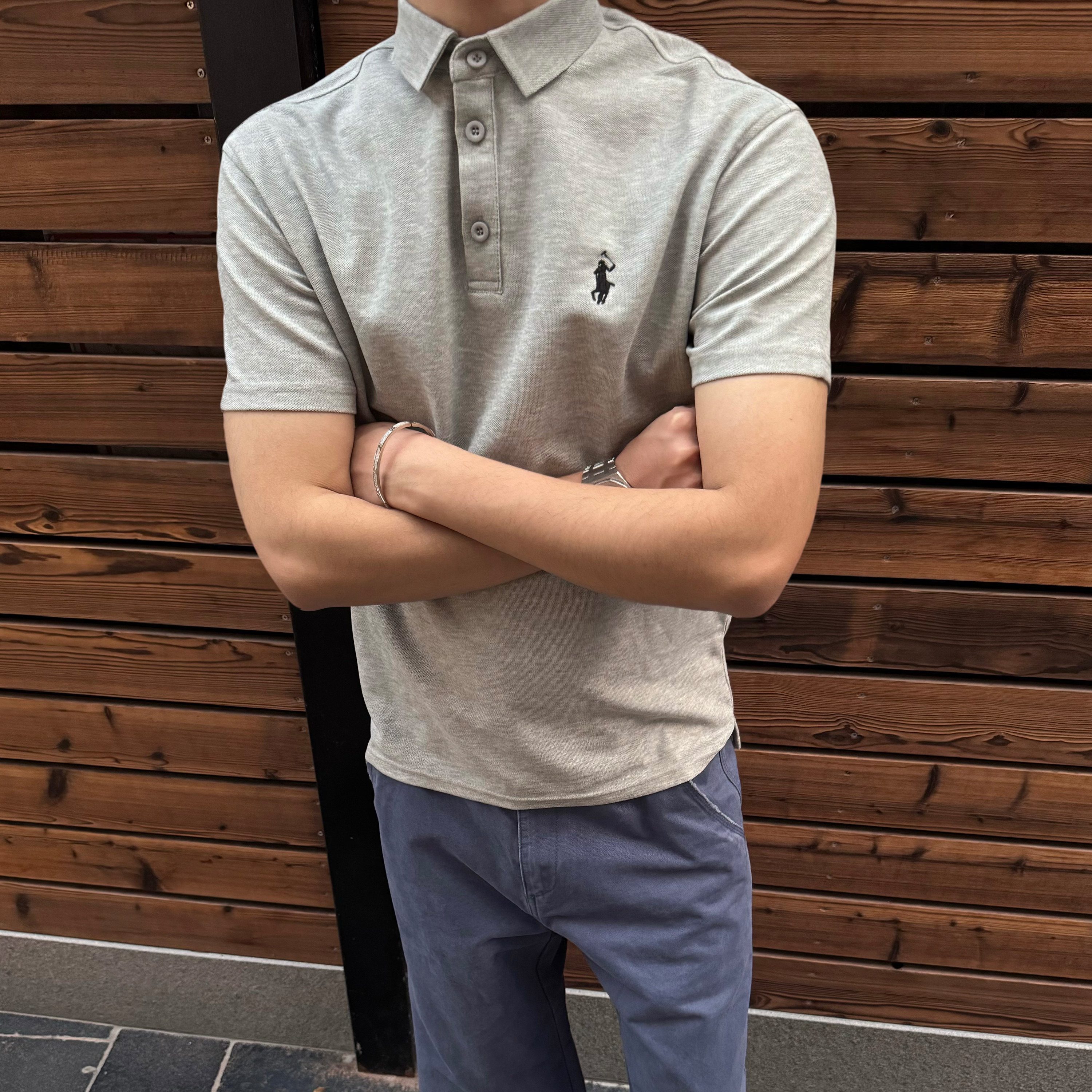 TZG灰色小马polo衫短袖T恤老钱风