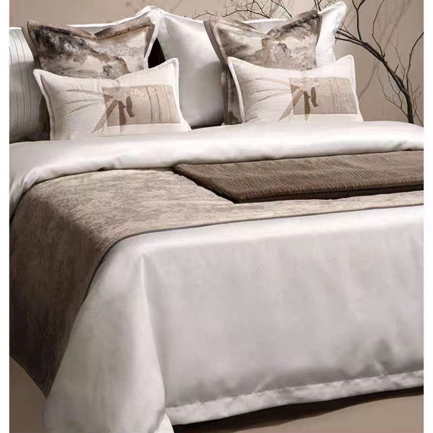 简约现代新中式床品样板房间软装酒店别墅展厅咖色床上用品定制 - 图1