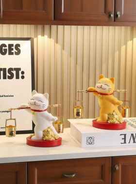 新中式一桶金招财猫摆件乔迁开业礼物客厅电视柜门店收银柜台装饰