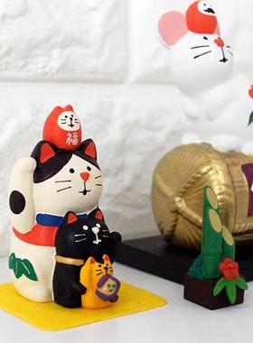 日式zakka杂货福重叠达摩招财猫可爱开 运吉祥物桌面小摆件礼物女