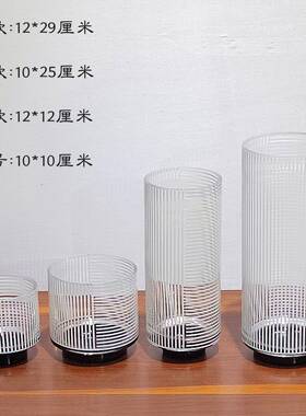 现简约白色网格玻璃花插花摆件家居样板房软装饰品设计摆件