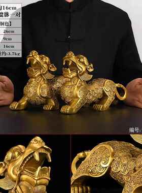 正品铜貔貅摆件一对黄招财貔恘礼大号皮丘制貔铜铜貅家居客厅办公