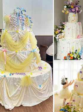 蝴蝶结奶油蛋糕店铺布置网红装饰背景打卡点派对生日拍照道具照相