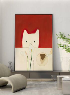 客厅玄关装饰画轻奢红色抽象个性猫咪沙发背景墙壁画卧室床头挂画