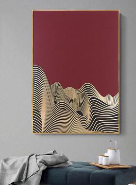 现代新中式装饰手绘油挂画蓝色建筑金属月亮沙发玄关样板间背景墙