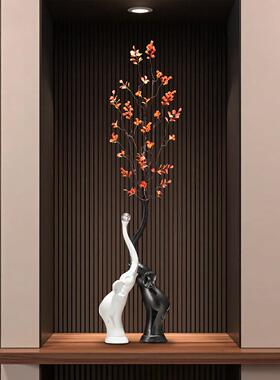 招财鹿入门玄关壁龛竖高花一摆1159双象件对级感家居客厅电视高柜