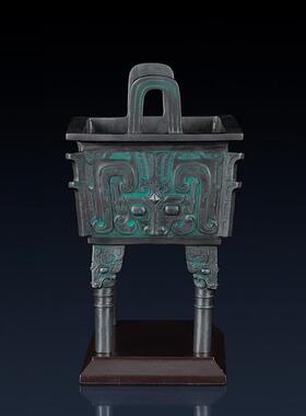 纯黄铜厚趠方鼎青铜器摆件工艺品创意中式家居客厅办公室桌面铜器