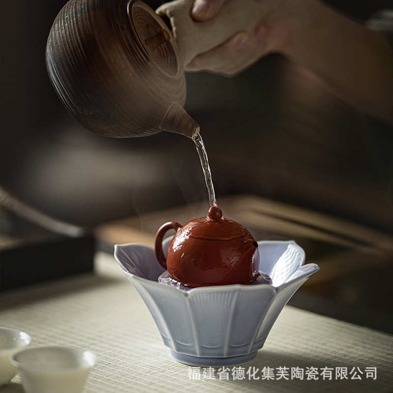Chinese teapot tea tray retro Jianshui kettle pad lotus teapot ceramic dry bubble tray kung fu tea set