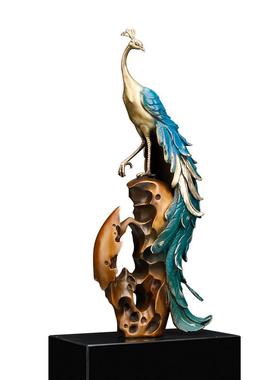 正品摆源盛集中珍新式铜孔雀件结婚礼物玄关公办室装饰品轻奢工艺