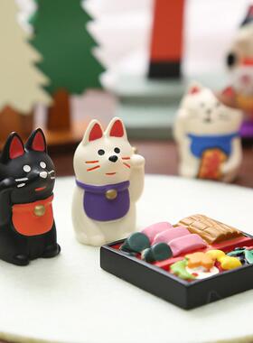 扎卡高考日式首月祈祷达摩鸟家带来财富和宝藏猫狐狸娃娃桌面装饰