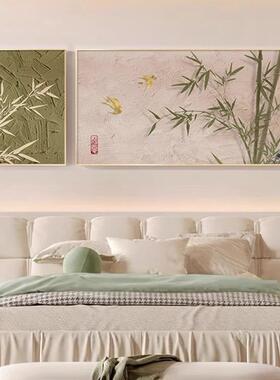 新中式竹报平安客厅装饰画绿色沙发背景墙壁画高级感禅意茶室挂画