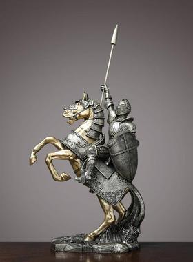 高档欧轻马奢铠甲北骑士到功摆件创意中式客厅办公室装成饰品开业