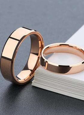 玫瑰金戒指男高级感素圈镀彩金男士戒指大码男戒尾戒轻奢情侣手饰