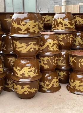 加厚陶瓷龙缸大花盆黑釉盆土陶缸铁树花盆庭院家用大型绿植专用盆