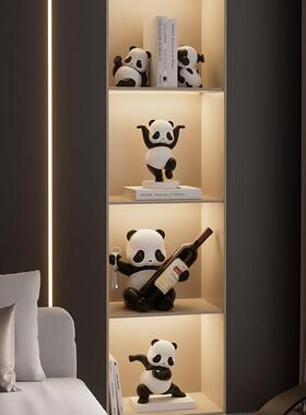 熊猫创意软装客厅酒柜套装摆件现代轻奢高档茶几玄关书架装饰品