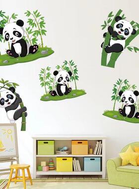 卡通可爱熊猫竹子遮丑修补洞自粘墙贴画幼儿园儿童睡房布置墙贴画