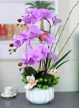 pu手感彷真花蝴蝶兰套装客厅过胶假花摆件花艺装饰品室内兰花盆栽