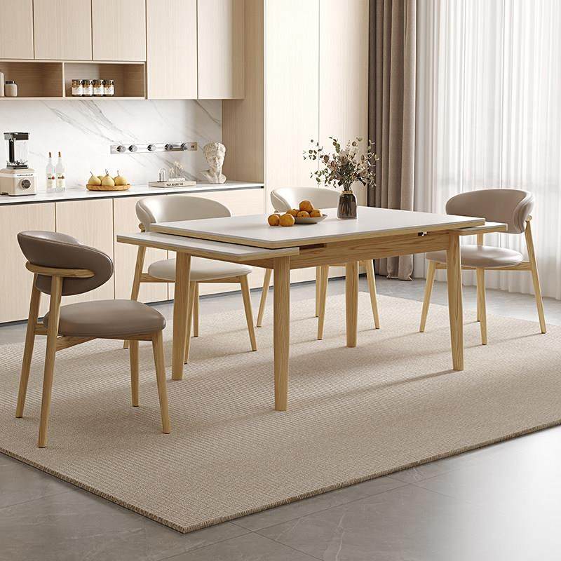 奶油风实木岩板折叠餐桌家用高级感小户型2025新款长方形伸缩餐桌,淘宝优惠券,粉丝福利购,淘宝优惠卷