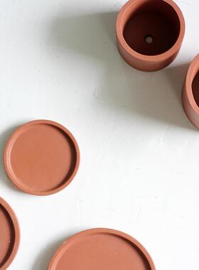 水泥花盆托盘圆形花托底盘简约创意室内桌面小号方形接水盘家用