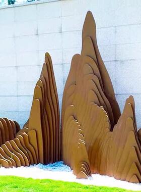 不锈钢镜面假山金属镂空抽象钢管雕塑切片山形样品屋展示中心水池